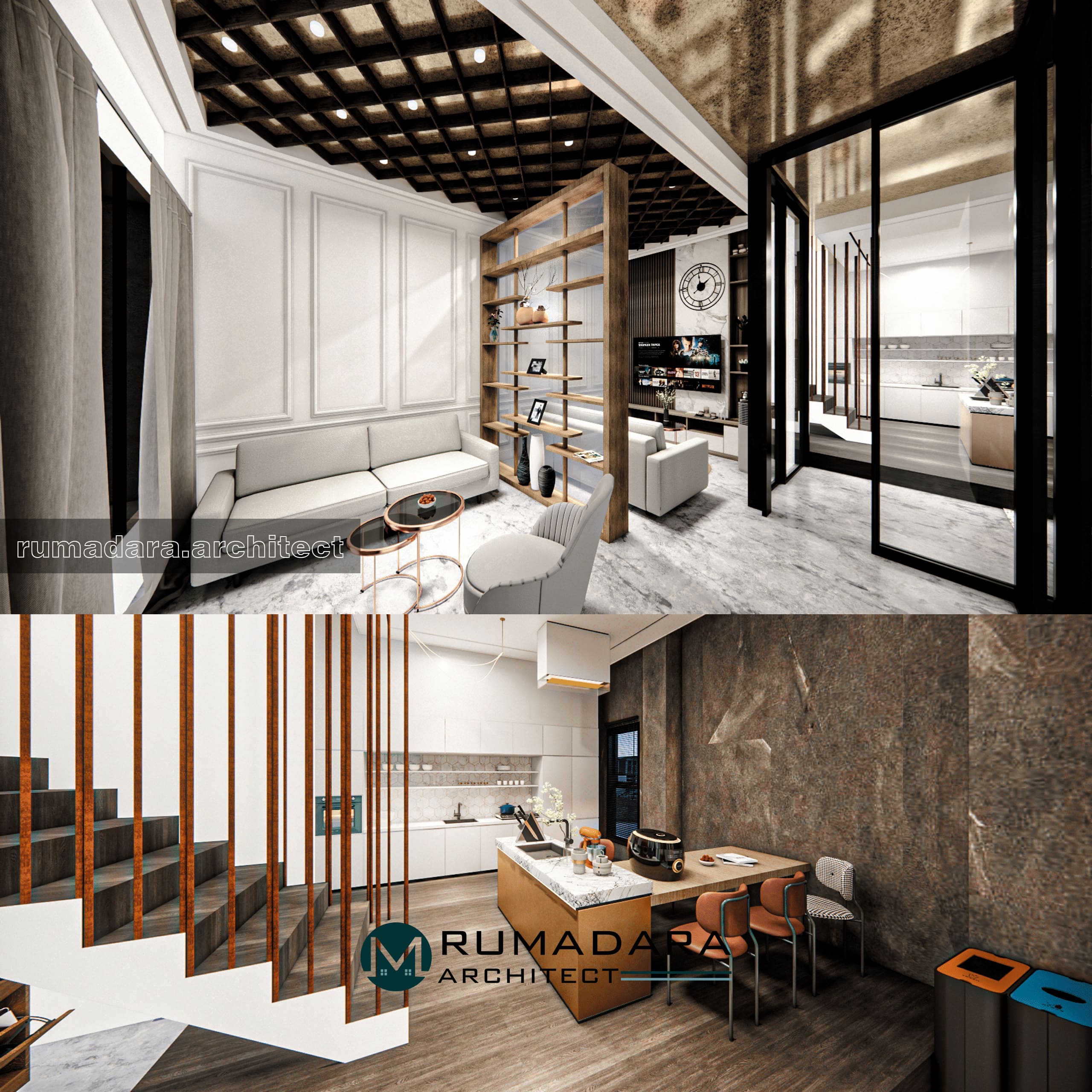 Interior rumah sisi ruang keluarga/tamu & dapur